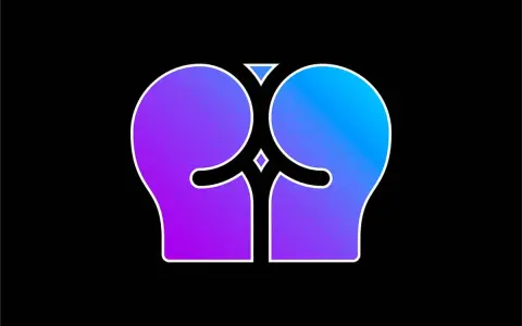Abstrakt symbol med lila och blå gradienter som liknar skinkor. Symbolen kan tolkas som en varning för att analsex är farligt.